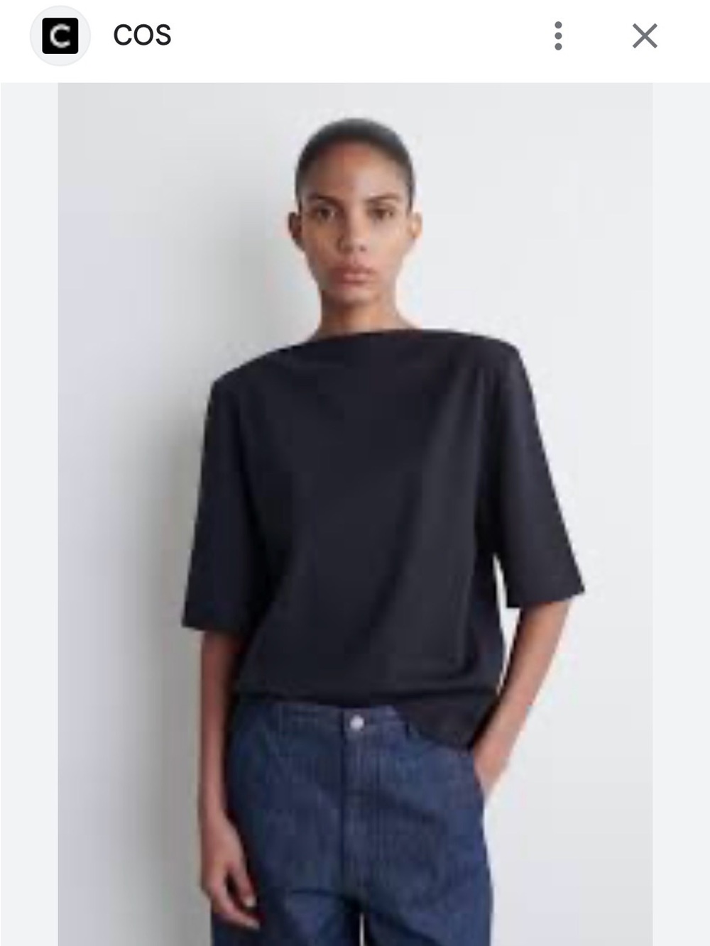 COS Boat Neck Cotton T Shirt Navy
